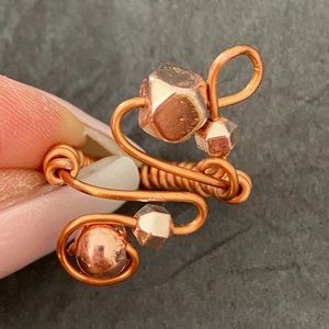 Artisan Created Copper Wire Ring with Hematite Beads Sz 5